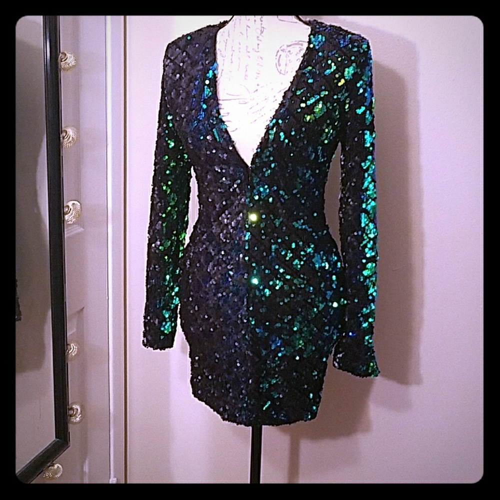 Jade/multi sequined mini dress